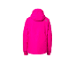 Leuchtend pinke Winterjacke mit Kapuze, Rückansicht.
