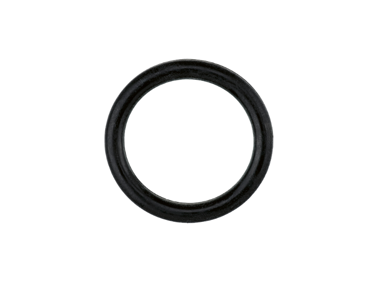 Ein schwarzer Gummi-O-Ring auf weißem Hintergrund