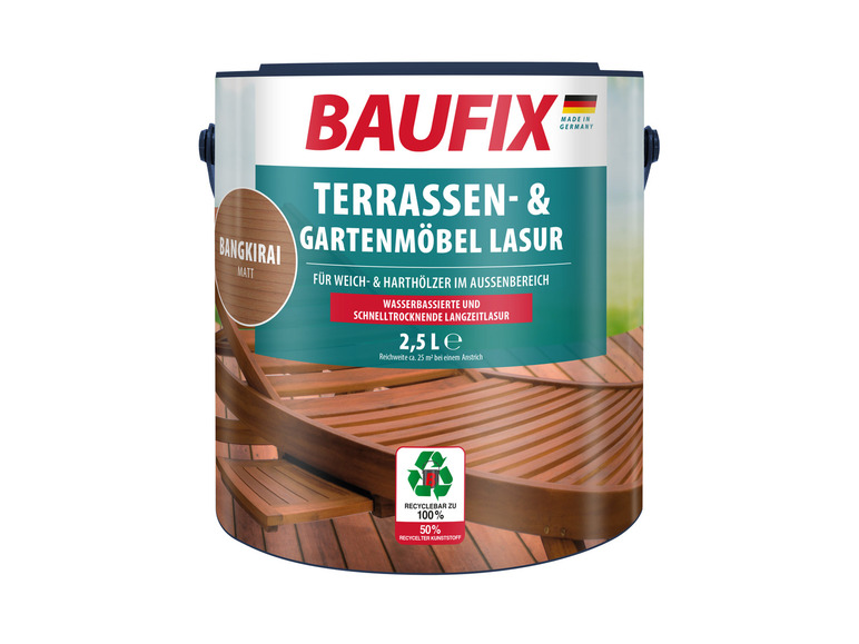 Baufix Terrassen- und Gartenmöbellasur für Weich- und Harthölzer.