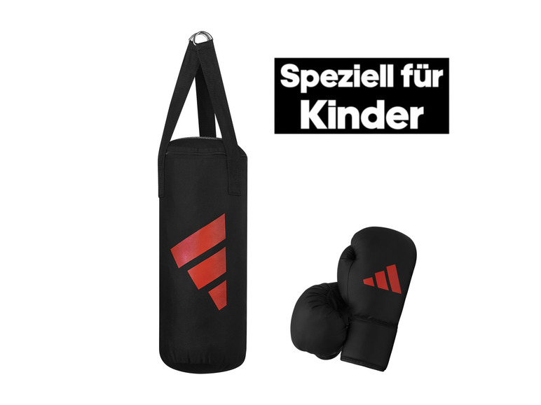 Ein Adidas Boxsack und Boxhandschuhe für Kinder.