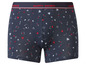 Dunkelblaue Boxershorts mit Herzchen und 'Love'-Print von Happy Shorts.