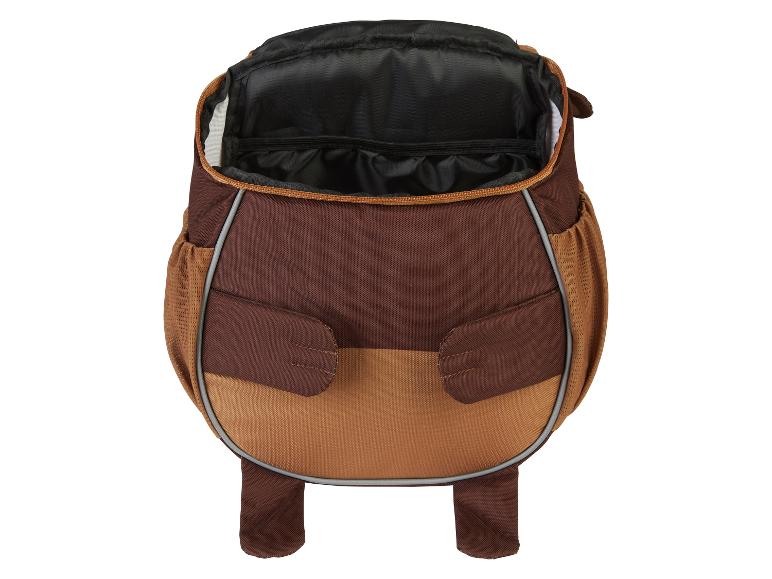 Offener brauner und beiger Kinderrucksack.