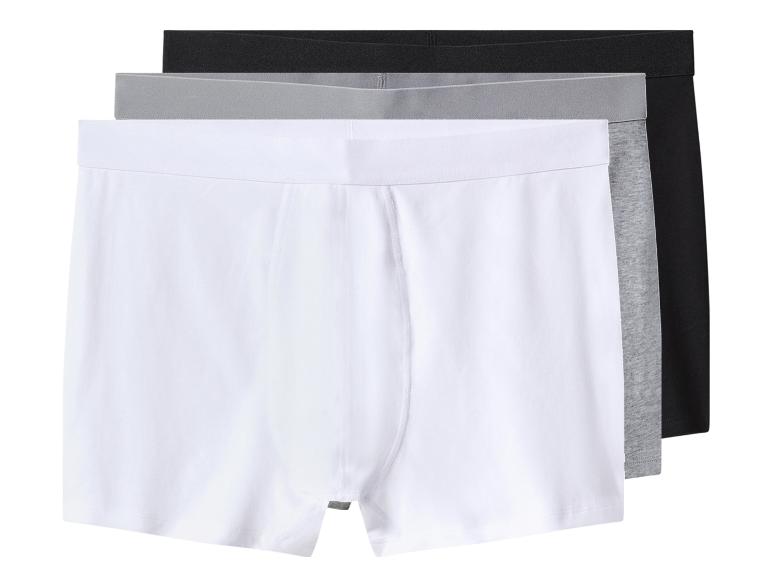 Dreierpack Herren-Boxershorts in Weiß, Grau und Schwarz.