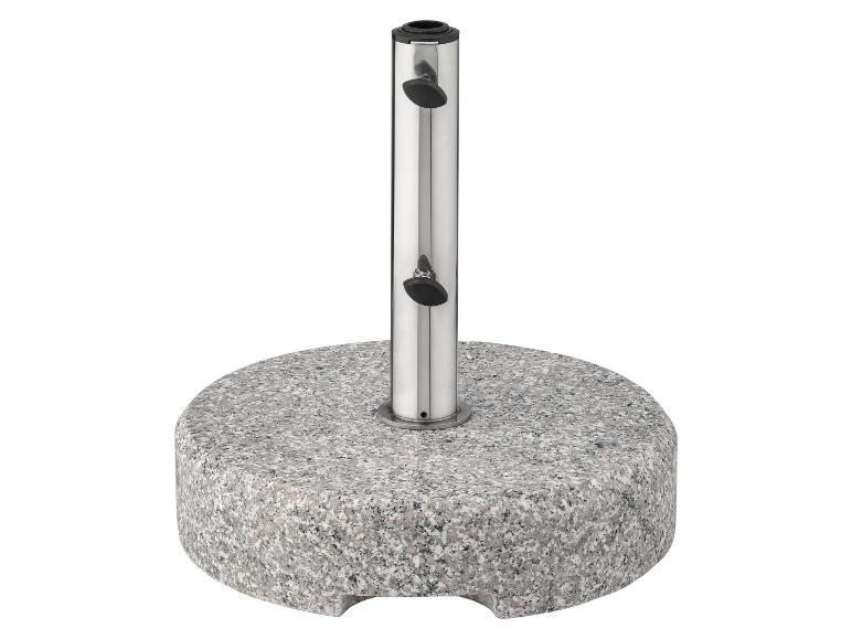 Runder Granit-Sonnenschirmständer mit silbernem Metallpfosten