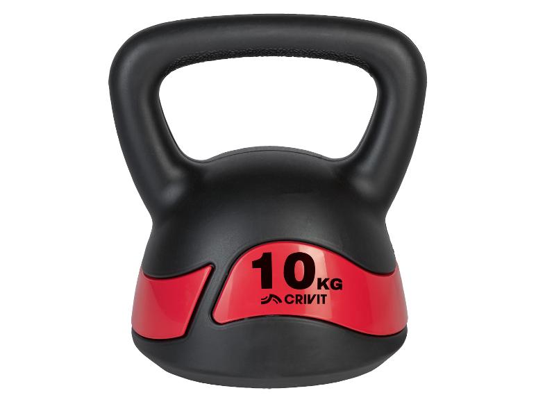 Eine schwarze 10 kg Kettlebell von Crivit