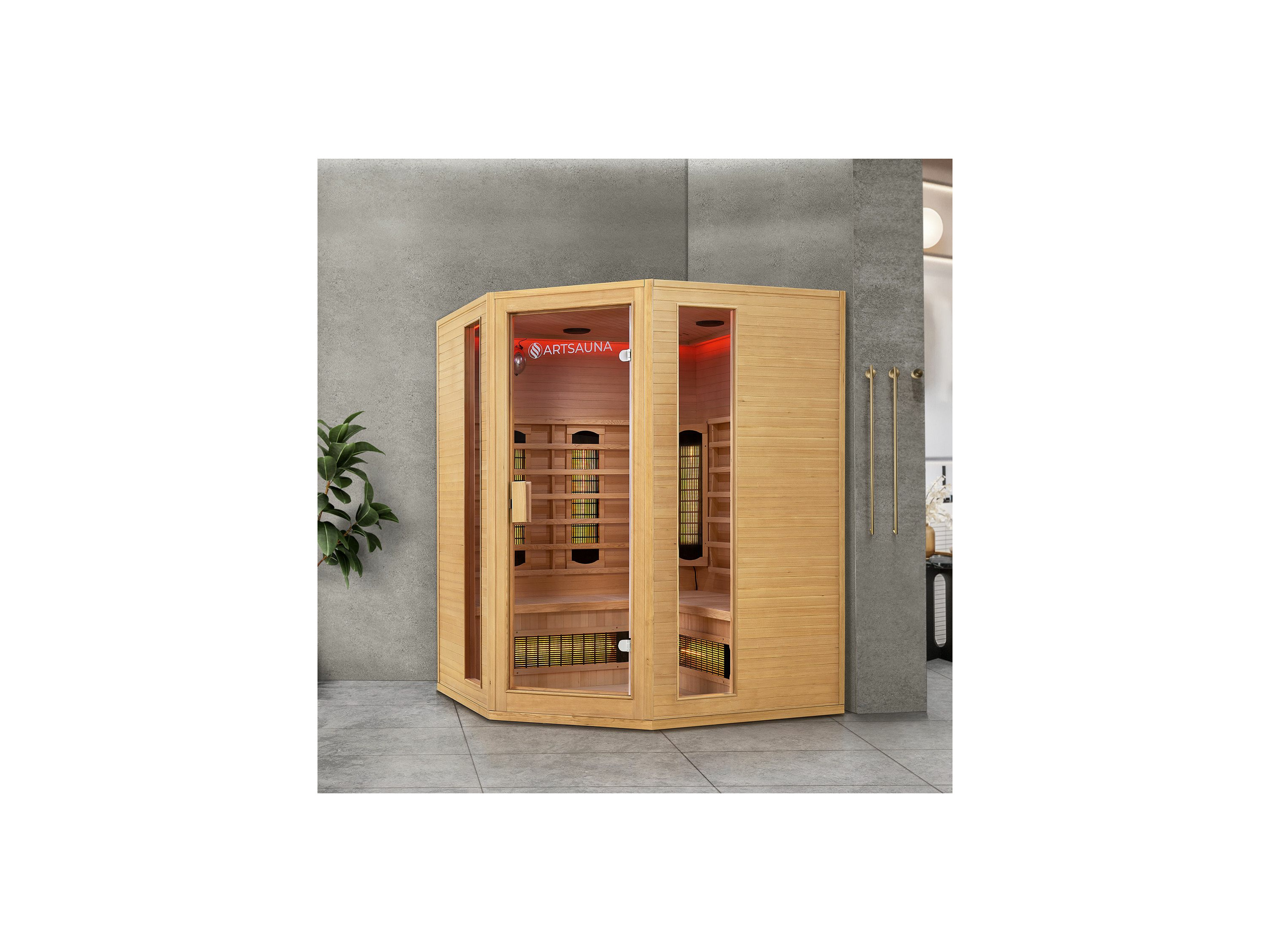 Artsauna Infrarotkabine Nyborg E150V Dual Technologie, für 4 Personen, Hemlock-Holz, HiFi-System, Ionisator, LED-Farblicht – Bild 2 von 4