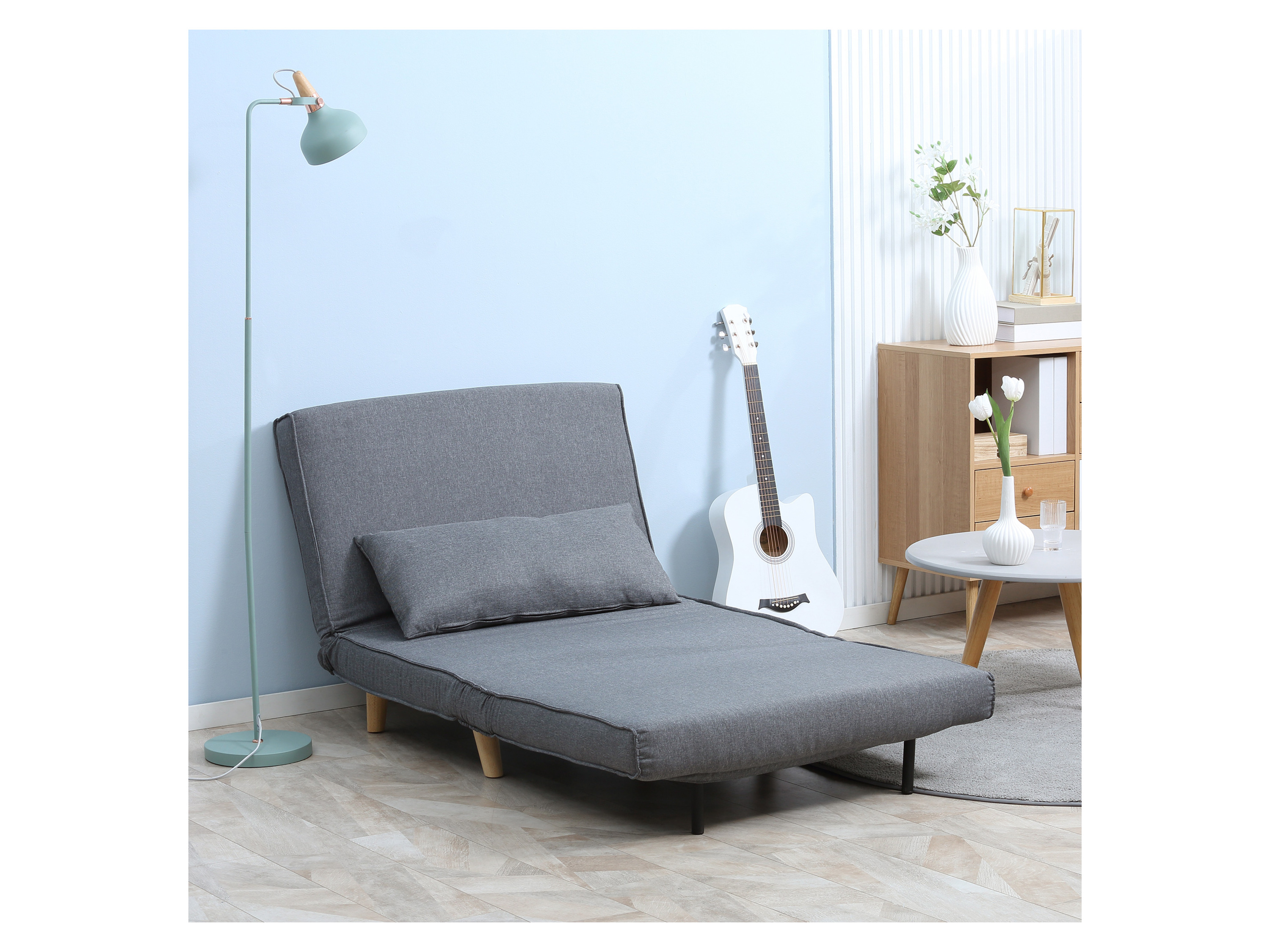 HOMCOM Sessel Einzelsofa Schlafsofa verstellbar Rückenlehne Liege grau (2-Sitzer Sofa, 1-St., Einzelschlafsofa), mit Bettfunktion – Bild 4 von 4