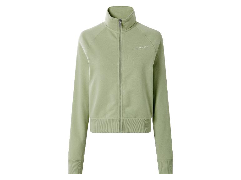 Grüne Trainingsjacke mit Reißverschluss und Stehkragen, mit dem Text „STRENESSE BLUE“ auf der Brust.