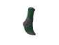 Grüner Sportsocken mit grauen Mustern und weißem Logo am Bündchen.