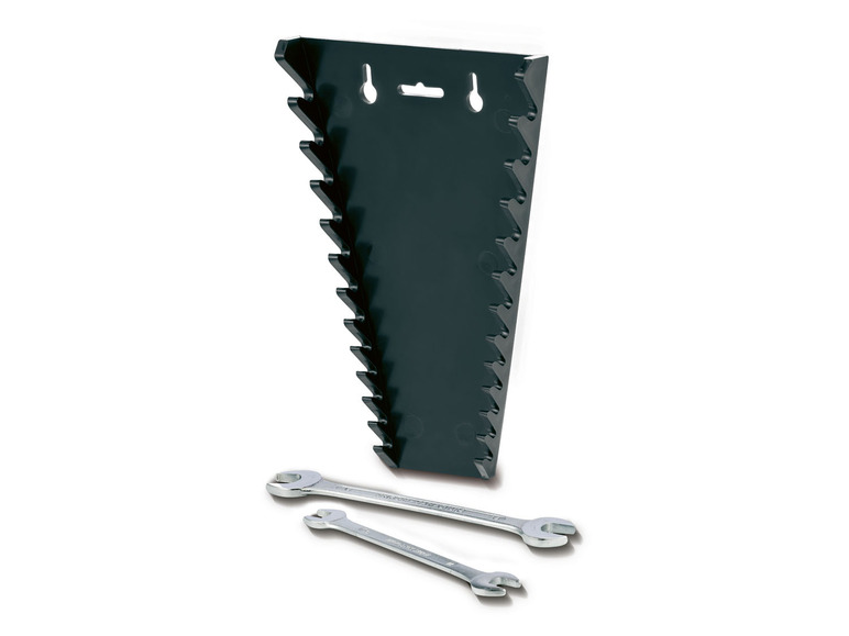 Ein schwarzer Werkzeughalter mit zwei Schlüsseln.