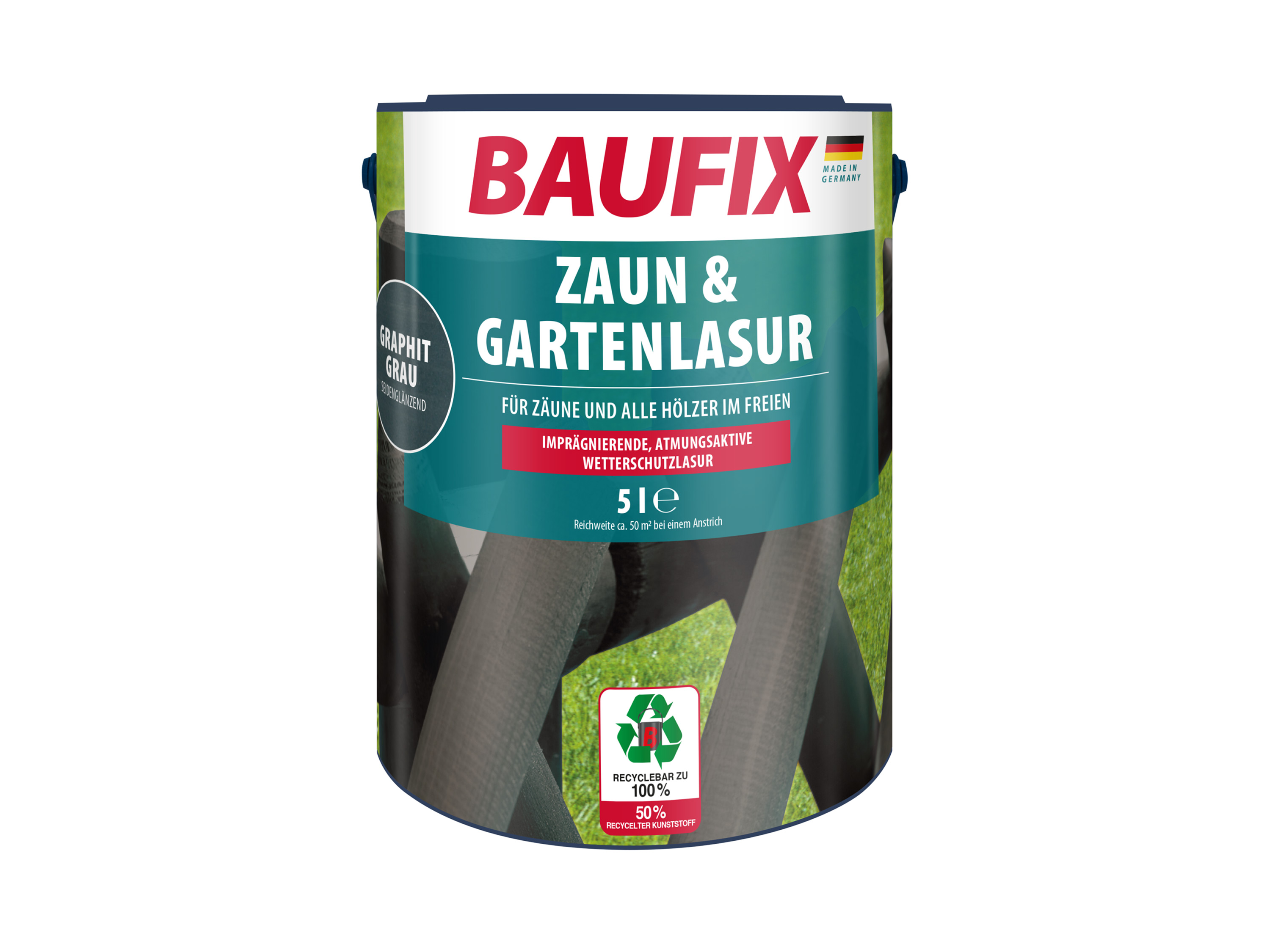 BAUFIX Zaun- und Gartenlasur, 5 Liter (graphitgrau seidenglänzend) | 04014505075599