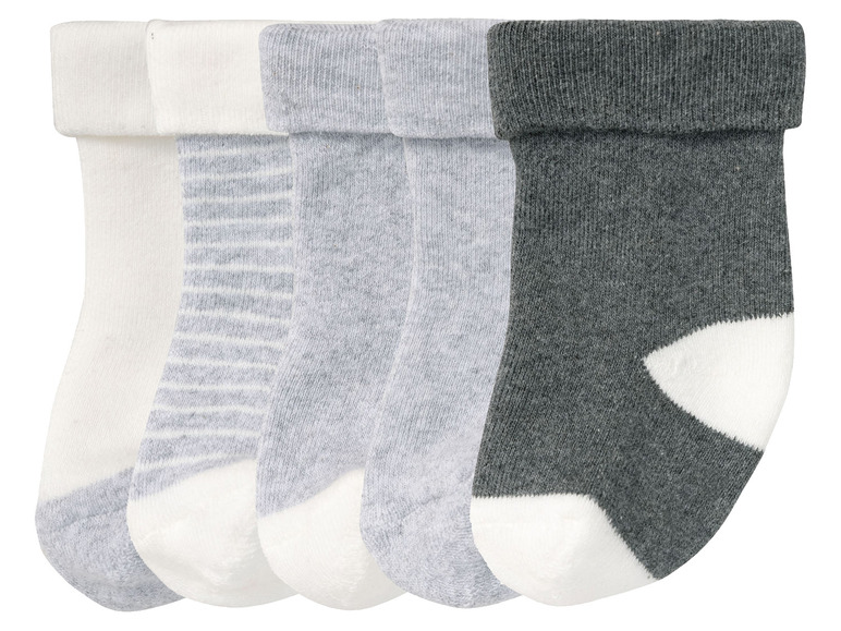 Gehe zu Vollbildansicht: lupilu® Baby Thermo-Socken, 5 Paar, mit hohem Baumwollanteil, weiß/grau - Bild 2