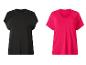 Damen-T-Shirts: ein schwarzes mit Häkelschultern und ein fuchsiafarbenes mit V-Ausschnitt.