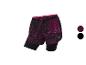 2-in-1 Sport-Shorts mit abstraktem rosa-schwarzem Muster.