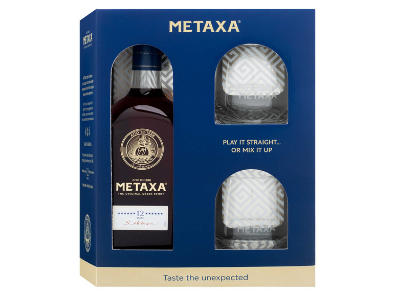 Gehe zu Vollbildansicht: METAXA 12 Stars mit Geschenkbox und Gläsern 40% Vol - Bild 1