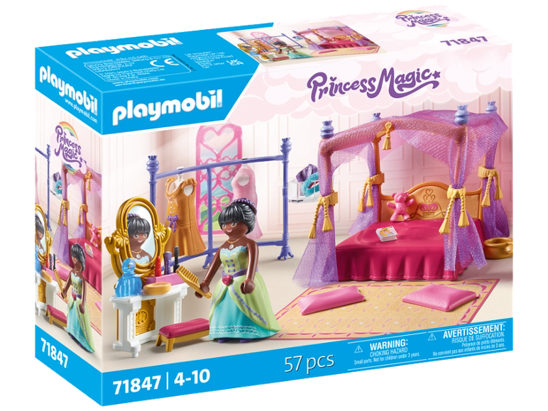 Spielset mit Prinzessinnenpuppe, Himmelbett und Schminktisch in der Box