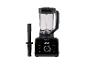 Schwarzer Mixer mit Glaskrug und Digitalanzeige, mit Programmen für Smoothies und Suppen.