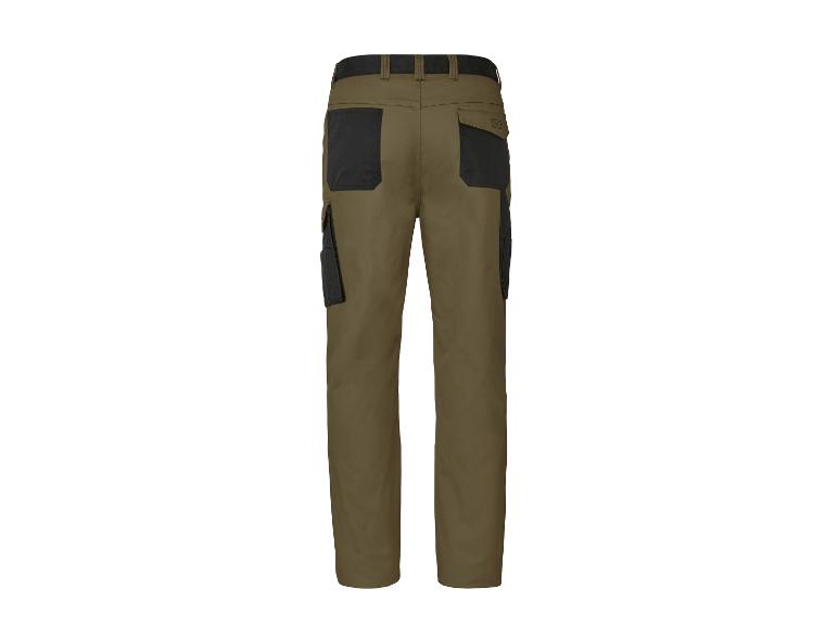 Khakifarbene Herren-Wanderhose mit schwarzen Verstärkungen, Rückansicht.