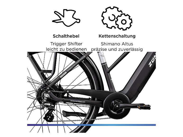 Detail eines schwarzen E-Bikes mit Schaltwerk und Schalthebel.