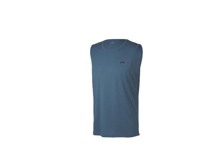 Blaues ärmelloses Sportshirt für Herren mit Logo auf der Brust.