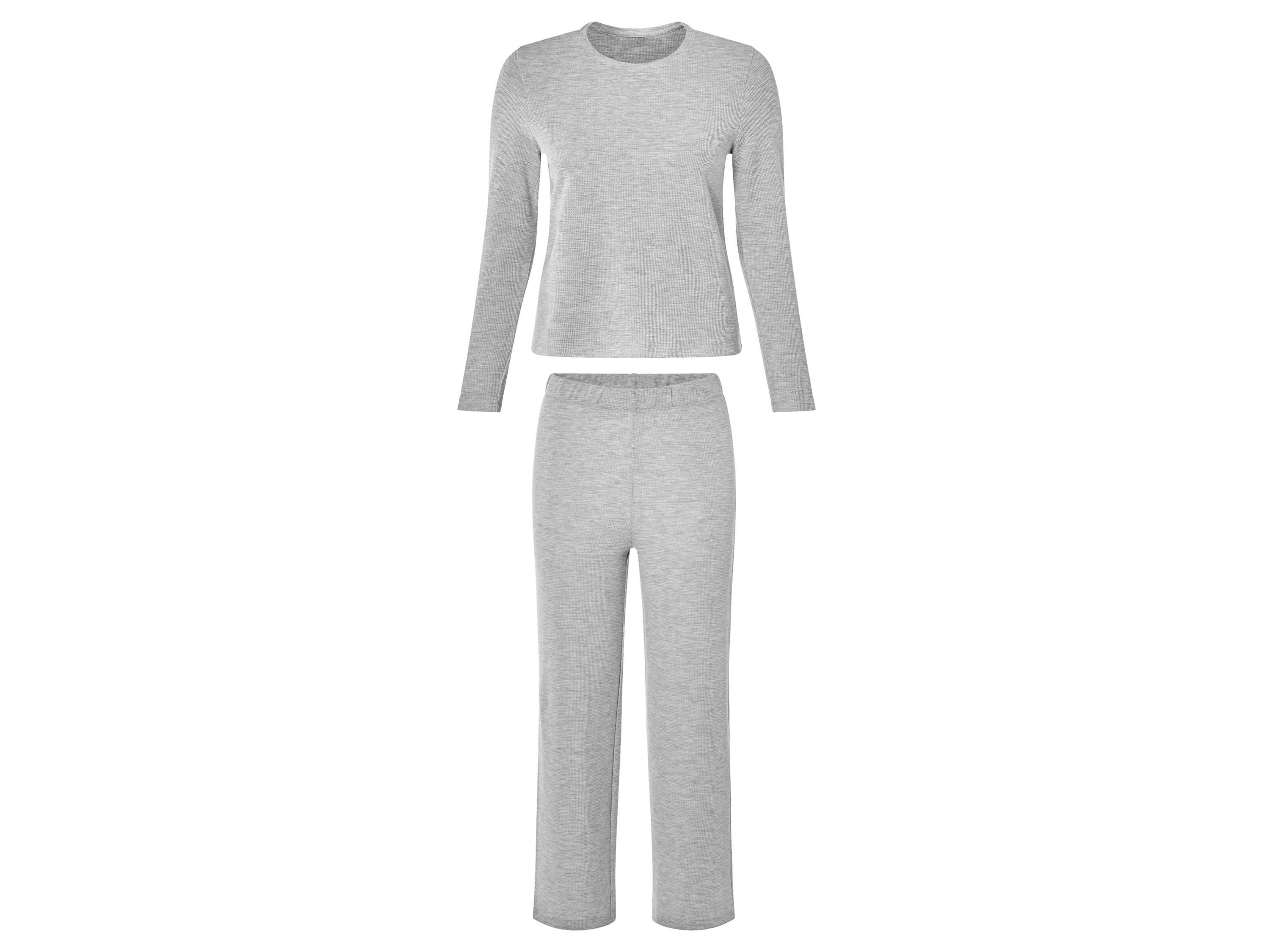 esmara® Damen Pyjama lang (Grau, L (44/46))““ | grau Muster: – Detail: mit Waffelstruktur Hose: mit bequemem Gummizugbund gerade geschnitten hoher Leibhöhe Ausschnitt: Rundhalsausschnitt Kragenform: – Material: Baumwolle, 40 % Polyester recycelt Pflegehinweis: waschen bei max. 40 °C nicht bleichen nicht im Wäschetrockner trocknen bügeln bis 150 °C Stufe 2. Dampfbügeleisen kann verwendet werden nicht trockenreinigen Größe: XS 32/34 – L 44/46 Meine Lidl-Größe – so einfach gehts Deine Größe findest du in der Lidl-Größentabelle . Oeko-Tex® Standard 100 Geprüft auf Schadstoffe Zertifizierungsnummer: 21.Hbd.84989 Hohenstein Htti Standard 100 by Oeko-Tex® ist die weltweit bekannteste, unabhängige Zertifizierung schadstoffgeprüfter Textil- und Lederprodukte aller Art – vom Garn und den Stoffen bis hin zum gebrauchsfertigen Artikel. Das Label bestätigt