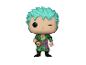Funko Pop! Figur von Roronoa Zoro aus One Piece, grüne Haare, Narbe am Auge, grünes Outfit.