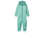 Ein mintgrüner Overall mit Kapuze für Kinder.