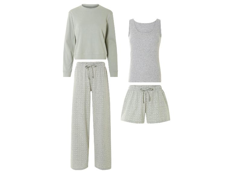 Pyjama: Sweatshirt, Top, Hose und Shorts mit Blumenmuster.