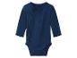 Dunkelblauer Langarm-Babybody mit seitlichem Druckknopfverschluss.