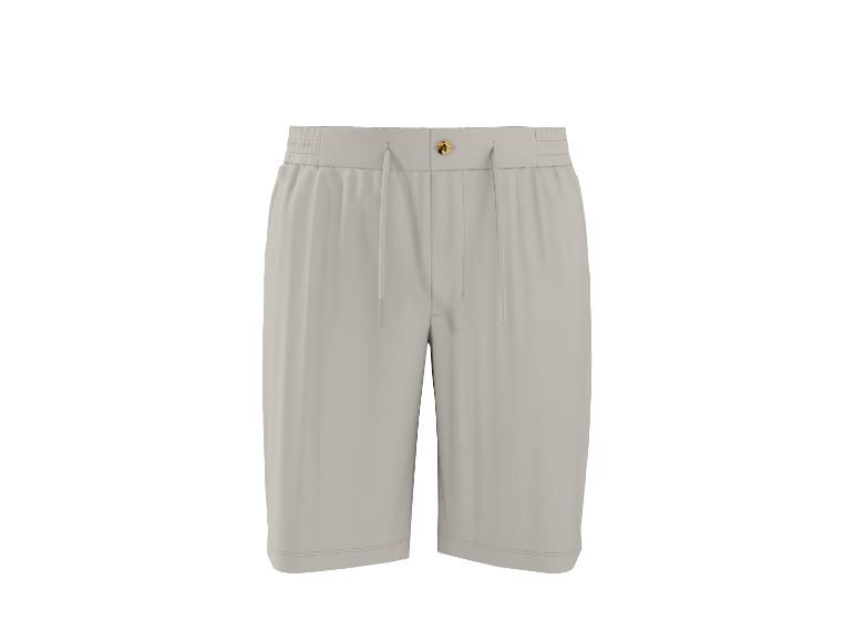 Beige Shorts mit Kordelzug und Knopf am Bund.