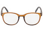Eine runde, braune Brille mit schwarzen Bügeln.