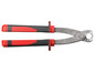 Eine Zange mit roten Griffen.