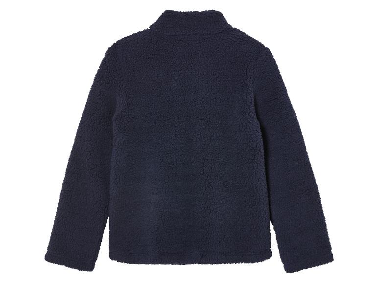 Eine dunkelblaue Fleecejacke mit langen Ärmeln.