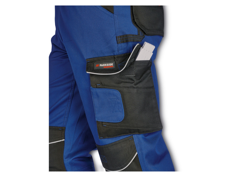 Blaue Arbeitshose mit Parkside-Logo und vielen Taschen