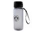 Weiße Wasserflasche mit schwarzem Deckel und Band, mit BVB 09 Logo.