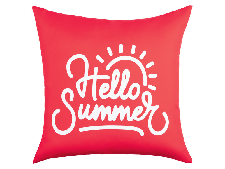 Ein rosa Kissen mit dem Schriftzug 'Hello Summer'