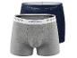 Zweierpack Herren-Boxershorts, eine graue und eine dunkelblaue, mit elastischem Bund.