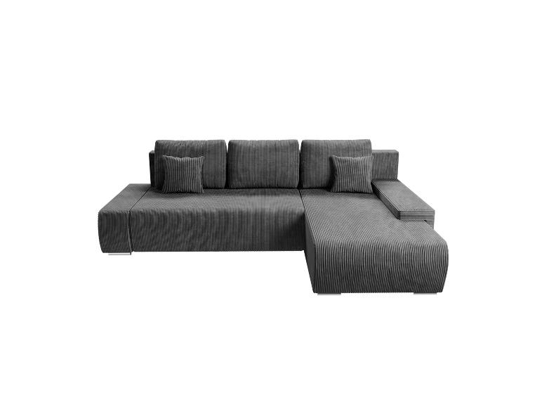 Graue Cord-Eckcouch.