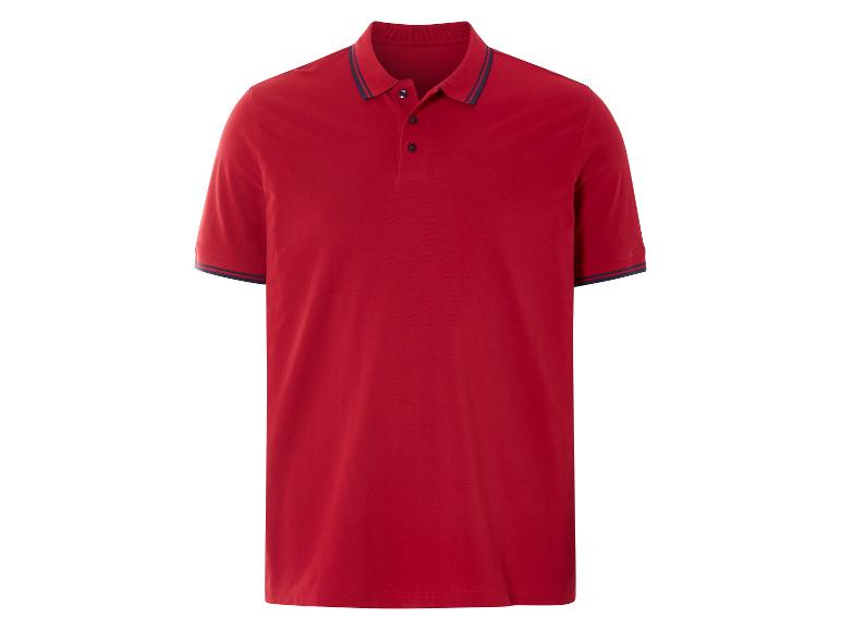 Rotes Poloshirt mit kurzen Ärmeln.