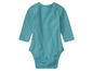 Ein Baby-Body mit langen Ärmeln in blauer Farbe.