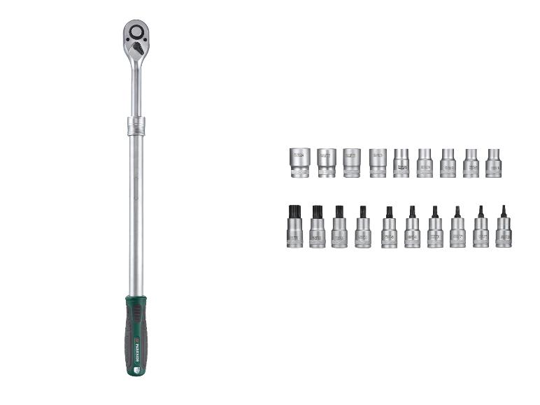 Parkside Werkzeugset mit Ratsche und verschiedenen Steckschlüsseln und Bits.