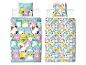 Bettwäsche-Set mit Kissen und Bettdecke, mit bunten Cartoon-Tieren und dem Schriftzug „ORIGINAL SQUISHMALLOWS“.