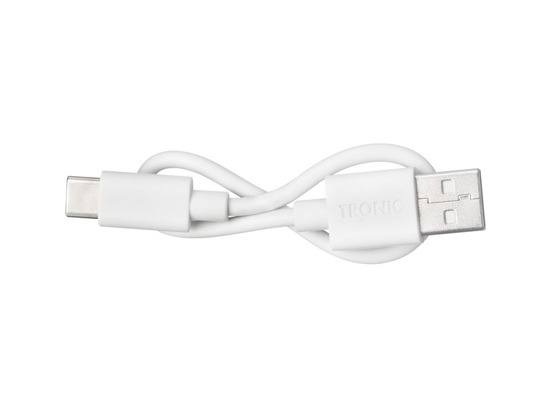 Weißes USB-C-Kabel mit USB-A-Stecker der Marke TRONIC.