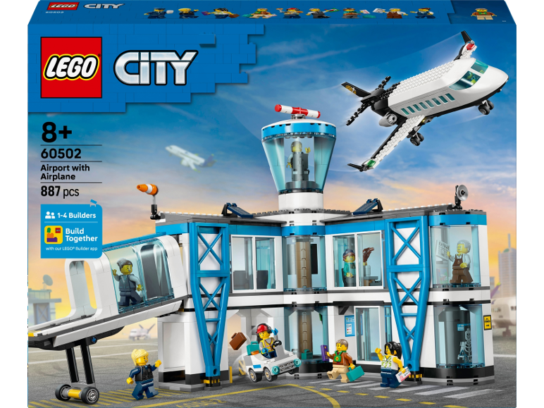 Spielzeug-Flughafenterminal-Bauset mit Flugzeug und Minifiguren