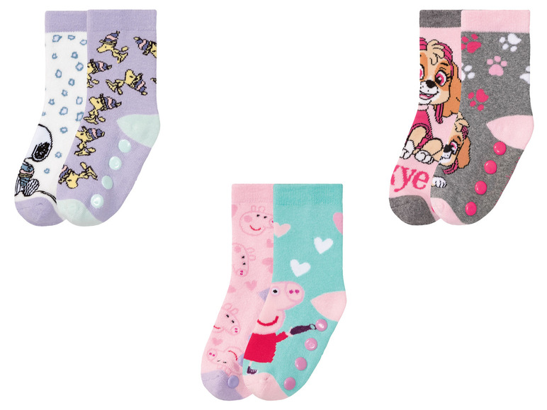 Socken mit Paw Patrol, Peppa Pig und Fischen.