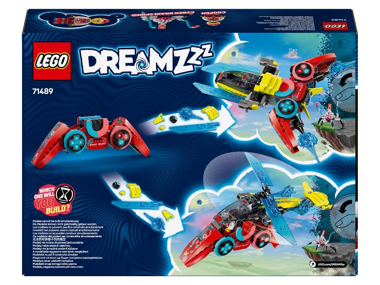 LEGO DREAMZzz Box mit zwei alternativen Modellen eines roten und blauen Fahrzeugs.
