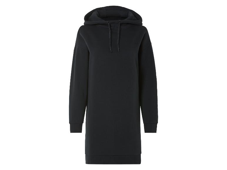 Ein schwarzes Hoodie-Kleid mit langen Ärmeln.