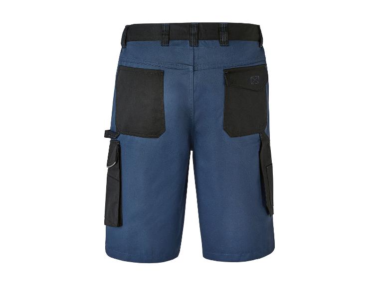 Marineblaue Arbeitsshorts mit kontrastierenden schwarzen Taschen.
