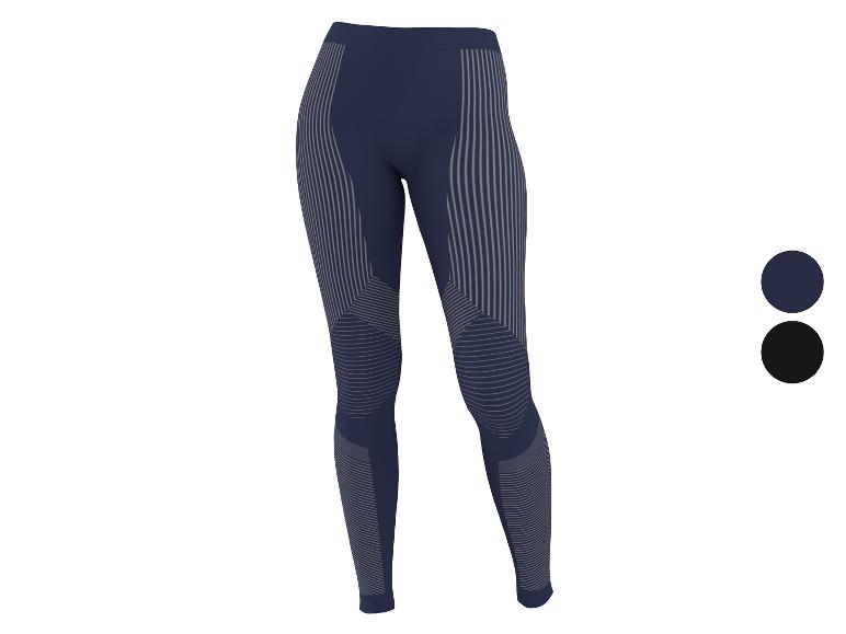 Dunkelblaue nahtlose Leggings mit grauen Streifenmustern.