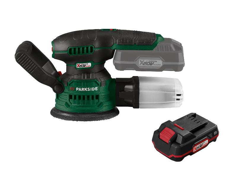 Parkside X 20V Team Akku-Exzenterschleifer mit Akku und Staubfangbehälter